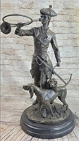 26" BRONZE MILITARY BUGLER WITH DOGS ON MARBLE