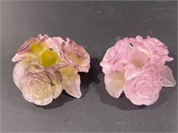 PAIR OF VINTAGE DAUM PATE DE VERRE GLASS ROSE