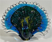 PRETTY BLOWN GLASS PEACOCK PAPER WEIGHT