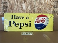 Vintage Pepsi cola advertising embossed tin sign