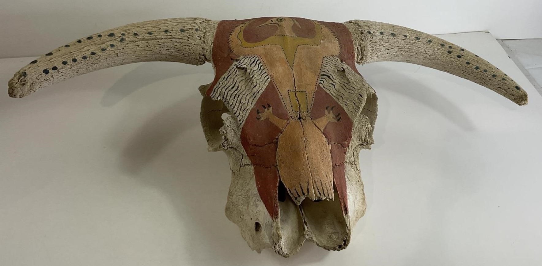 Vintage Handpainted Buffalo Skull Signed