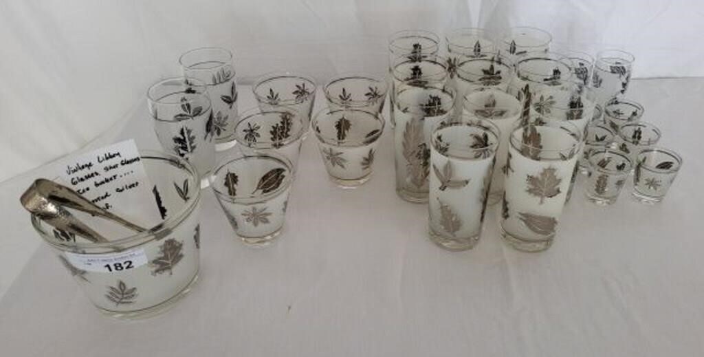 LIBBEY VINTAGE BEVERAGE SET FROSTED WITH SILVER