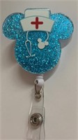 New badge reel blue sparkle Mickey / Minnie Mouse