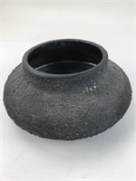 Signed Black Art Pottery Brutalist Bowl Vase