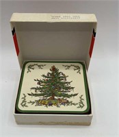 Vtg. Spode Christmas Tree coasters by Pimpernel