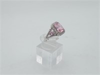 Sterling Bold Pink & White CZ Ring Like New