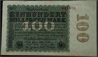 1923 GERMANY 100000000 MARK NOTE XF