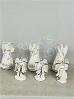 6 ceramic angel figures - 3 musical-1 hand missing