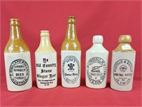 Ceramic ginger beer and mineral water bottles