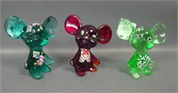 Three Fenton Crystal Decorated Mice Figurines