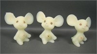 Three Fenton Satin Custard Decorated Mice Figures