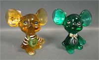 Two Fenton Crsytal Decorated Mice Figurines