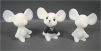 Three Fenton White Satin Mice Figurines