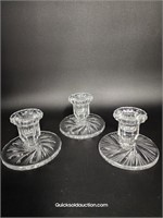 3 Crystal Pinwheel 2.75" H. Candle Holders