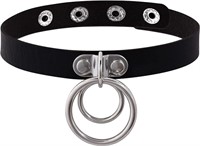 Black Leather Gothic Punk Choker Necklace