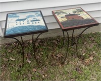 Set of 2 Farmhouse Print Metal SIde Tables