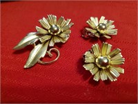 Vintage Flower Pin with Clip Earrings