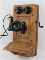 ANTIQUE OAK WALL TELEPHONE: