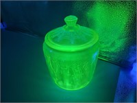 Green glass bicuit jar