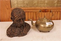 Tea pot & a clay bust