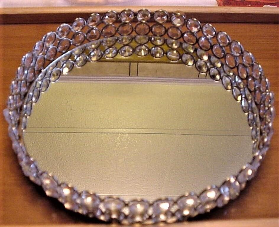 Crystal Cosmetic Trinket Makeup Tray Jewelry 8.5"