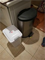 2 trash cans, 1 metal with foot handle