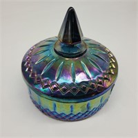 Vintage Iridescent Carnival Glass Covered Dish