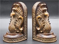 Bronze-Look Resin Acanthus Leaf Bookends