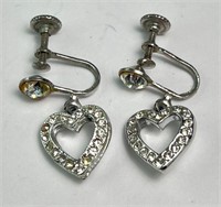 Silver Tone CZ Heart Earrings
