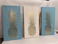 Set of three pineapple canvas pictures