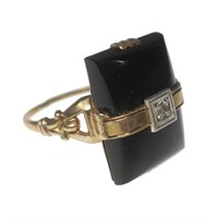 10K Rose gold vintage black onyx ring with diamond