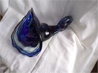 BLUE SWIRL ART GLASS CORNUCOPIA