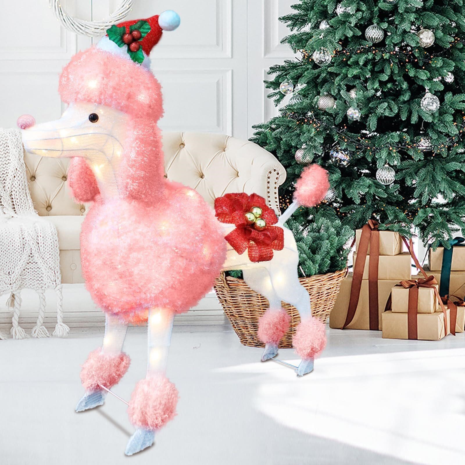 35in Christmas Decoration Pink Dog with