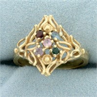 Rainbow Gemstone Ring in 10k Yellow Gold