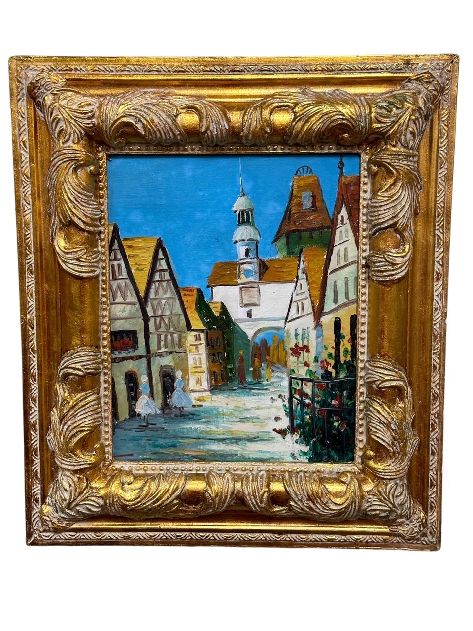 Framed Oil on Canvas Street Scene Painting