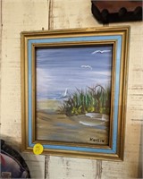 Small Framed Beach Scene Painting