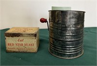 Flour Sifter + red store yeast tin
