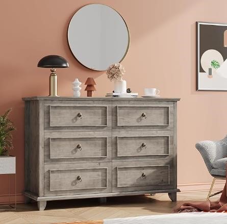 Assile Farmhouse 6 Drawers Chests, Wash Gray