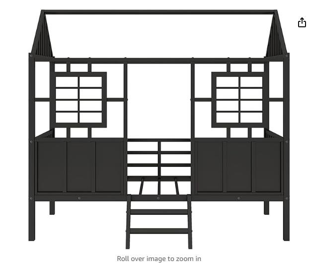 SPOFLYINN Metal Twin Size House Bed, Black
