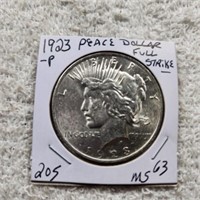 1923P Peace Dollar Full Strike MS63