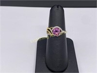 STERLING SILVER PINK TOPAZ AND CZ RING