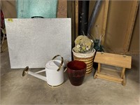 Vintage Folding Table, Watering Can, Bird Feeder