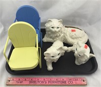 Mini Metal Chairs & Ceramic Cats