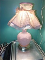 Vintage Pink hobnail glass based lamp- it