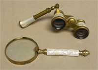 Mother-of-Pearl Opera Glasses and Magnifying Glass