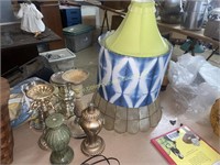 6 candle stands and lamp shades