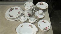 43 PC MOSS ROSE CHINA, SOME MARKED GRANT CREST