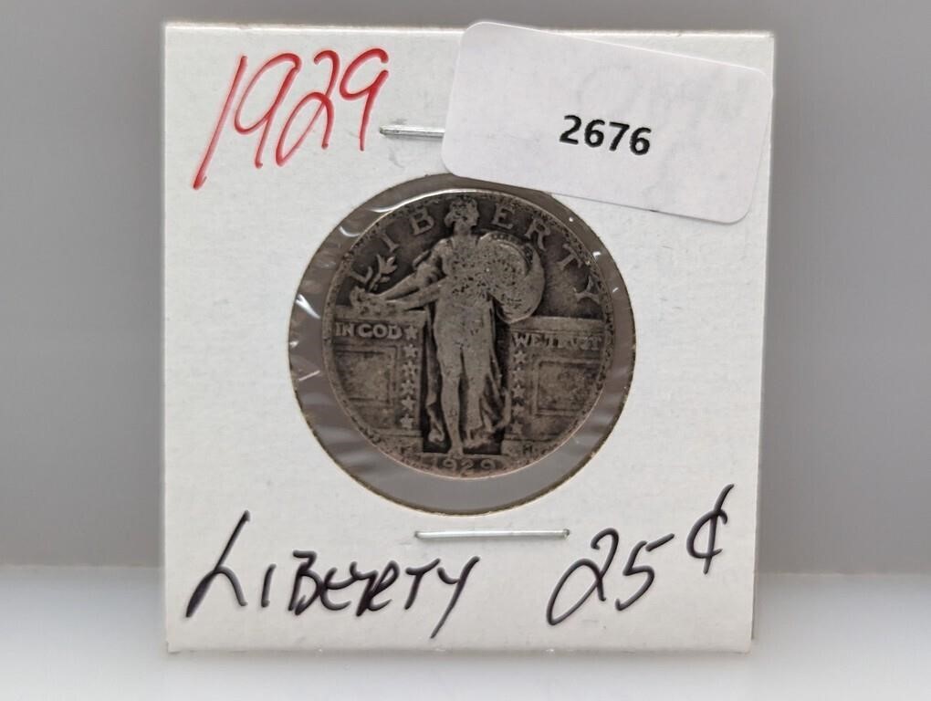 1929 90% Silver Liberty Quarter