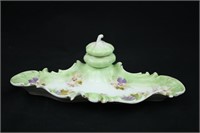 Painted Porcelain Tidbit Tray w/ Toothpick Holder