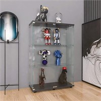 Yoluckea 3 Shelves Glass Cabinet - Black